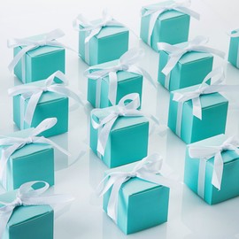 AWELL Mint Green Gift Candy Box Bulk 2x2x2 inches with White Ribbon Party Favor Box,Pack of 50