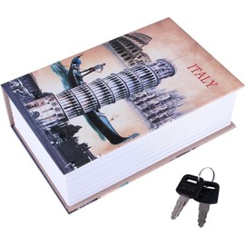 CYSFETENA Book Style Lockable Money Box, Italy Type Cash Jewellery, Concealed Book Safe, 18 x 11.5 x 5.5 cm, Money Box Book with 2 Keys, Suitable for Home, Office, Travel