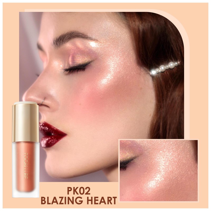 FOCALLURE Shimmer Liquid Highlighter, Smooth Cream Formula and Non-greasy Finish,Delivers