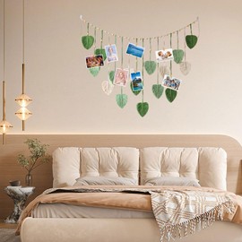 Qivine Makramee Wandbehang, Boho Deko Chic Wandteppich, Handgemacht Wohnungs Dekorationen, Gewebte Wanddeko, Blatt Feder Wanddeko für Wohnzimmer, Schlafzimmer, Balkon, 120 * 75 CM (grün)