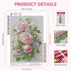 RICUVED Flower Diamond Painting Kits, 5D Flower Diamond Painting Kits for Adults Round Full Drill Diamond Painting Kits Diamond Art Flower Picture Crystal Art for Home Decor 30x40cm