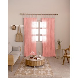 TARAN LIVING Cotton Sheer Crinkle Curtains 84" Long for Bedroom Living Room 42" Wide, Décor Window Treatment Rod Pocket 2 Panel Curtain Drapes for Home, Balcony - Salmon Pink
