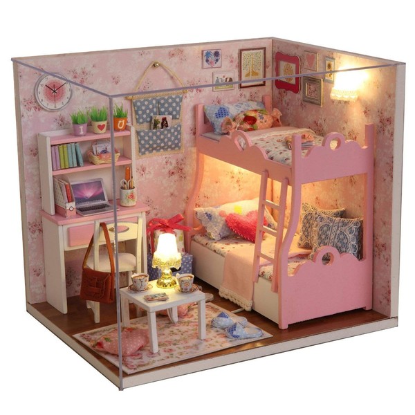 Flever Dollhouse Miniature DIY House Kit Creative Room With Furniture and Cover for Romantic Artwork Gift(Mood For Love)