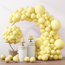 RUBFAC 129pcs Pastel Yellow Balloons Different Sizes 18 12 10 5 Inches Light Yellow Balloons for Happy Birthday Wedding Anniversary Baby Shower Garland Arch Party Decoration