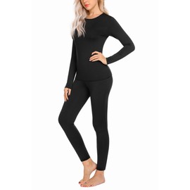 Ekouaer Thermal Underwear for Women Long Johns Sets Base Layer Lightweight 2 Pieces Pajams Set Black XXL