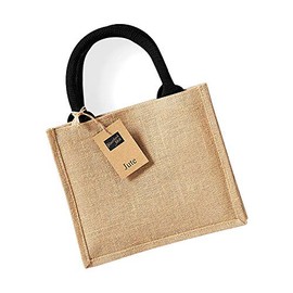 Westford Mill Mini Jute Gift Tote Bag Lunch Present Tote Craft WM412 (Natural/Black)