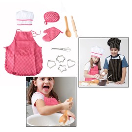 OFKPO Children's Cooking Apron Set with Kitchen Cooking Accessories, Kitchen Toy for Children Gift