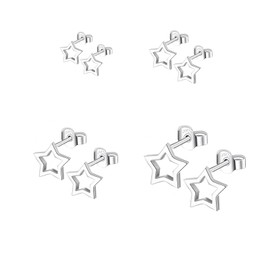 Hinvan 4 Pairs 925 Sterling Silver Earrings Silver Star Earrings Tiny Open Design Star Studs Silver Stud Earrings Hypoallergenic Silver Earrings for Women Girls with Gift Box 5 6 7 8mm