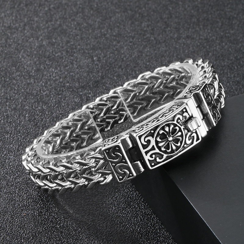 Azubpi Men's 316 Stainless Steel Gothic Viking Bracelet - Flower
