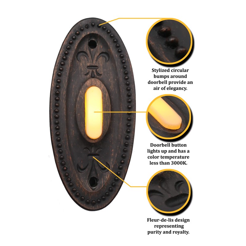 HOMEnhancements Rubbed Bronze Traditional Oval Doorbell, Wired Doorbell Button, Decorative