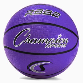 Champion Sports Rubber Junior Basketball, Heavy Duty - Pro-Style Basketballs, Various Colors and Sizes - Premium Basketball Equipment, Indoor Outdoor - Physical Education Supplies (Size 5, Purple) (RBB2PR)
