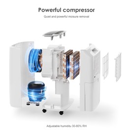 2500 Sq.Ft Dehumidifier for Home Basement, ANDTE 34 Pints Dehumidifier with Drain Hose with Smart Humidity Control, 3 Operation Modes, Powerful Moisture Removal for Large Room, RV, Bathroom, Bedroom