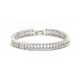 Treasure Bay Elegant Statement CZ Crystal Bracelet, White Gold Plated CZ Crystal Tennis Bracelet for Women, 17.5cm & 19.5cm, Luxury Jewellery Gift (19.5 Cm)