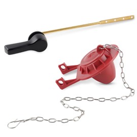 Hibbent Universal Front Mount Toilet Handle Replacement Kit with 2-inch Universal Toilet Flapper, Stainless Steel Flapper Chains, Matte Black Toilet Trip Lever and Red Toilet Flapper Replacement Kit