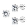 Flat Back Earrings Women, Clear Cubic Zirconia Studs Flatback, Square