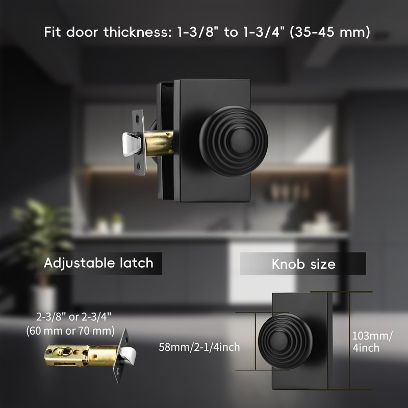 NCSEN Black Door Knobs Interior for Bath & Bed, UFO