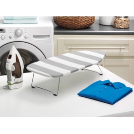 Whitmor Tabletop Ironing Board, Grey/White Striped Cover