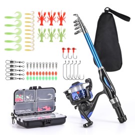 LEOFISHING Light Weight Kids Fishing Pole Telescopic Fishing Rod and Reel Combos with Full Kits Lure Case and Carry Bag for Youth Fishing and Beginner 130CM Blue (Blue, 130cm)