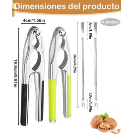 Cascanueces, Juego De 4 Piezas, Abridor De Nueces y Mariscos Con Mangos Antideslizantes, Incluye 2 Agujas Para Extraer, Adecuado Para Nueces, Cangrejos y Langosta, Etc (Negro y Verde)