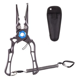 Aluminum Fishing Pliers Multifunction Fishing Pliers with Bag and Lanyard for Saltwater and Freshwater (Grey)