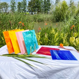 Unicoshape Mosaic Stained Glass Sheets 12” x 12”, 6-Pack (Total 5.8sf), Colorful Cathedral Art and Crafts Sheets for DIY Hobbyists and Projects, Assorted Colors (Red and Yellow Mixed)