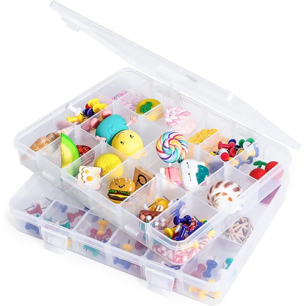 LAifu 2PCS Plastic Stackable Organizer Container with Adjustable Dividers, Snack