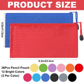 YACAISI 36Pcs Pencil Pouch Bulk,Waterproof Zipper Pencil Bags,Zipper Pencil Pouches,Multicolor Pencil Case Bulk for Office Supplies Cosmetics Travel Accessories Stationery 12 Colors