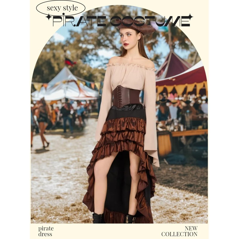 Women's Pirate Costumes Dress Renaissance Top Pirate Skirt with Corset