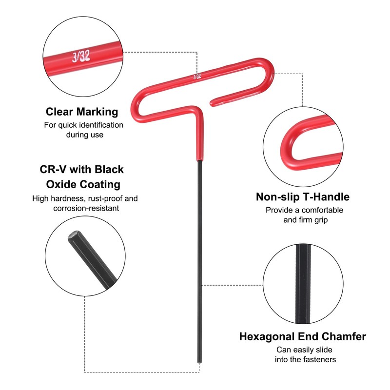 HARFINGTON T Handle Hex Key Wrench 3/32" SAE Long T-Key