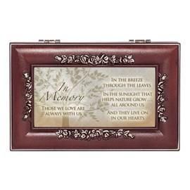 Cottage Garden in Memory Always with Us Rosewood Finish Embossed Jewelry Music Box - Plays Tune Canon in D