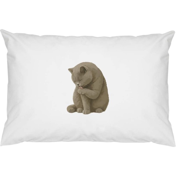 Azeeda 2 x 'British Shorthair Cat Licking Paw' Cotton Pillow