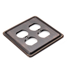 Henne Bery Rope Edge Decorative Wall Plate Switch Plate Outlet Cover (Double Duplex, Aged Bronze)