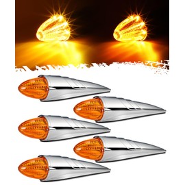 Partsam 5Pcs Amber Torpedo Cab Marker, LED High/Low Brightness Chrome Roof Running Lights Assembly Clearance Lights Compatible with International/Peterbilt/Freightliner/Mack, DOT Compliant
