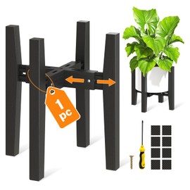 LASZOLA Bamboo Adjustable Plant Stand for Single Large Indoor Planters, Heavy Duty Floor Fern Holder Fits 8 to 12 Inch Pots, Mid Century Elevated Big Stool for Flower– Pot Not Included, Black, 1 Pack