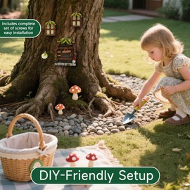 Fairy Door Gnomes Decorations for Yard: Girl's Fairy Tale Tree House Garden Set and Glowing Resin Tree Decor for Outdoor Use - DIY Creative Playland for Kids Ages 3-7 - Christmas/Birthday Gifts