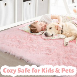 Amdrebio Pink Rug for Girls Bedroom, 9x12 Rug, Large Fluffy Area Rugs for Living Room Decor, Big Furry Shag Carpet for Teens Room, Soft Cute Rug for Baby Kids Room, Huge Plush Fuzzy Rug for Playroom