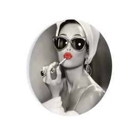 Smile Art Design Audrey Hepburn Wall Art Red Lips Glossy CIRCLE METAL PRINT Lipstick Makeup Iconic Pop Art Beauty Black and White Metal Wall Art Home Decor Ready to Hang - Made in USA - 20" Circle