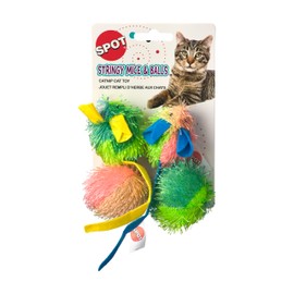 SPOT Stringy Mice & Balls - Catnip Cat Toys, Interactive, Colorful Plush Toys, Fun for Cats and Kittens to Bat and Chase, Boredom Buster - 2 Mice, 2 Balls