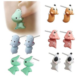 Cute Animal Bite Earring - 3D Cute Dinosaur Earrings for Women - Small and Exquisite for Easy Carrying and Collection,Fashion Simple Handmade Animal Stud Earrings. (6 PCS+Box)