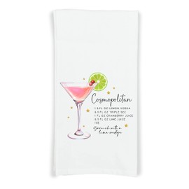Cosmopolitan Recipe Kitchen Towel with Hanging Loop - 100% Cotton Flour Sack Hand Towels - Cocktail Bar Decor - Housewarming Hostess Birthday Christmas Thanksgiving Mother's Day Gift