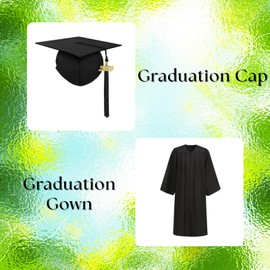 TOONRAIN Graduation Cap and Gown 2026 Matte Graduation Costume Tassel Topper Sash Set Adult Stole for High School Bachelor Robe （Matte Classic Black,48''