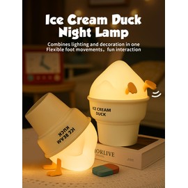 Ice Cream Duck Night Light, Rechargeable Bedside Touch Lamp, Portable Dimmable Sleep Nightlight, Cute Silicone Night Lamp Gift for Kids, Teens, Adults, Decor for Bedrooms, Living Room, Office Table