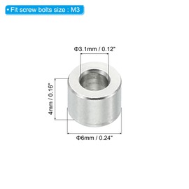 PATIKIL M3 Stainless Steel Spacer 5 Pieces Metal Spacer Stainless Steel 3.1mm ID x 6mm OD x 4mm L Stainless Steel Round for 1/8" or M3 Screw Bolt