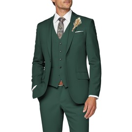 Wangyue Men 3 Piece Suit Hunt Green Suits for Men Dinner Party Tuxedo Wedding Suit Groom Groosman, L