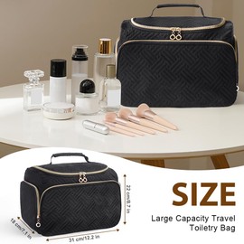 Aucuu Travel Toiletry Bag, Wash Bag with Wet and Dry Separation, Portable Cosmetic Makeup Bag with Handle, Shaving Organiser Bag, Large Cosmetic Organizer for Toiletries Accessories, Black