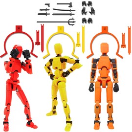 Titan 13 Action Figure, 3Pcs T13 Figure 3D Printed Lucky 13 Model Toy PVC Multi-Jointed Movable Robot Figure Desktop Decoration (Red, Yellow, Orange)