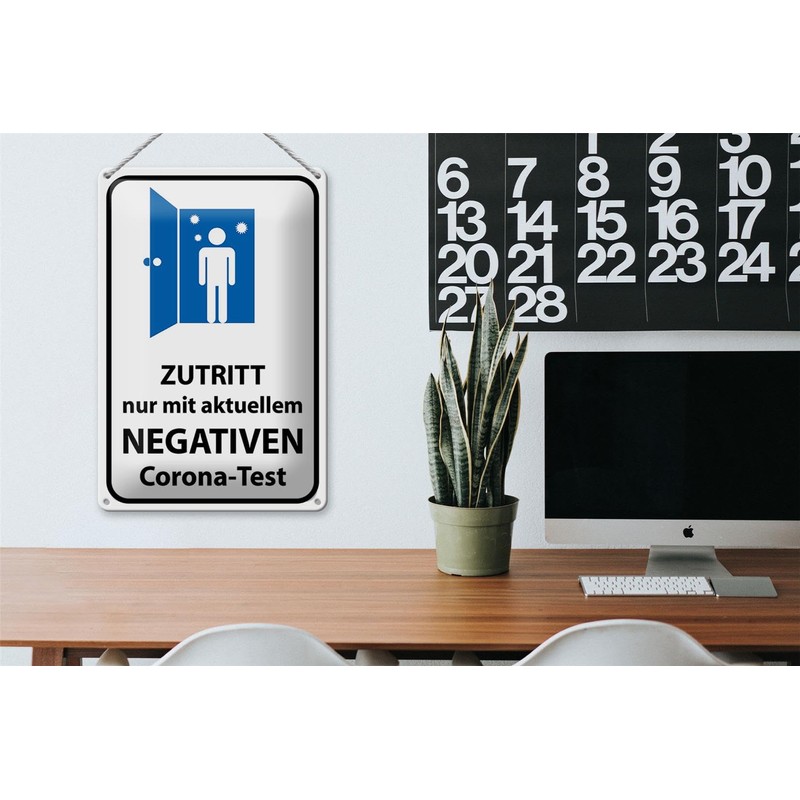 FEMER Tin Sign with German Text "Zutritt Negative Corona Test