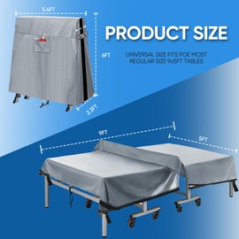 Ping Pong Table Cover Outdoor Waterproof, Table Tennis Cover Indoor & Outdoor Fits Universal 9x5 FT Tables Folding & Flat Tables with Paddles Organize Bag, 600D Oxford Fabric, Gray