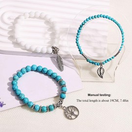 Myofeng 4 Pcs Turquoise Bracelets Bohemian wind 14K Gold Beaded Bracelets Stackable Adjustable Paperclip Link Stretch Bracelets Charm Jewelry Present for Women, Large, Plastics, no gemstone