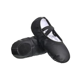 Ballet Shoes Dance Practice Slippers No-Tie Sole Yoga Gymnastics Shoes PU Flat Shoes (Black X-Large)